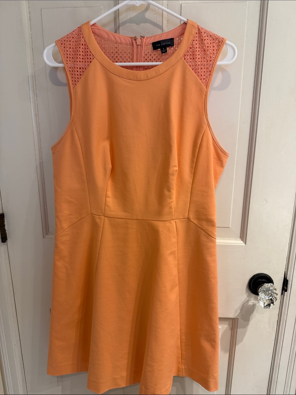 The Limited Coral Sleeveless Fit-and-Flare Dress with Eyelet Shoulders